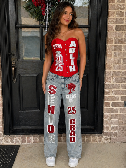 Custom Corset & Jean Set – Graduation, Birthday & Celebration Outfit | Personalized Theme Set