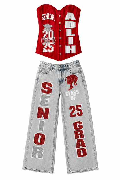 Custom Corset & Jean Set – Graduation, Birthday & Celebration Outfit | Personalized Theme Set