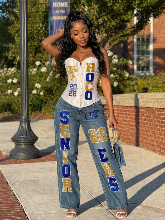 Custom Corset & Jean Set – Graduation, Birthday & Celebration Outfit | Personalized Theme Set