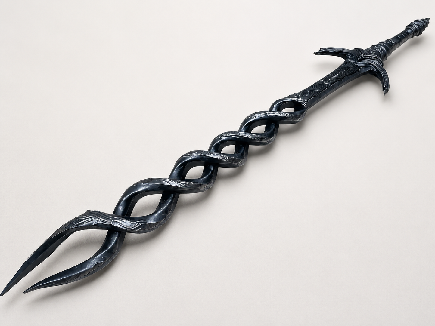 3D Printed Spiral Fantasy Greatsword Prop | Unpainted Cosplay & Display Sword