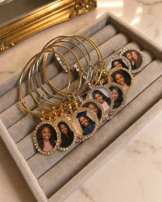 Custom Photo Charm Expandable Bangle Bracelet | Personalized 3-Photo Bracelet