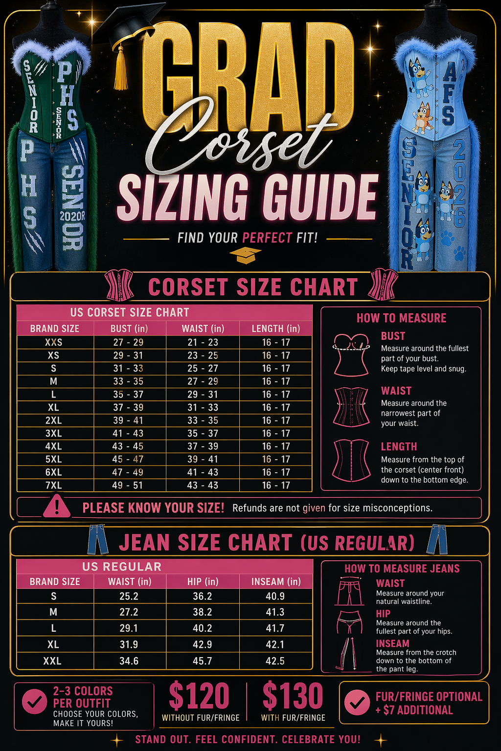 Custom Corset & Jean Set – Graduation, Birthday & Celebration Outfit | Personalized Theme Set